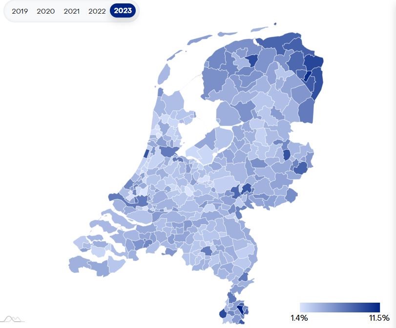 kaart verdeling energiearmoede over Nederland