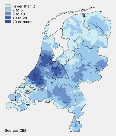 Most people in the Netherlands live within 5 km from a hospital facility