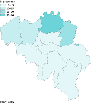 Aandeel aantal ritten van en naar België per regio, 2014